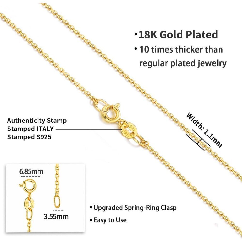 Women's 18K Gold Plated Cable Chain Necklace | Thin Sturdy Upgraded Clasp - Picture 5 of 6